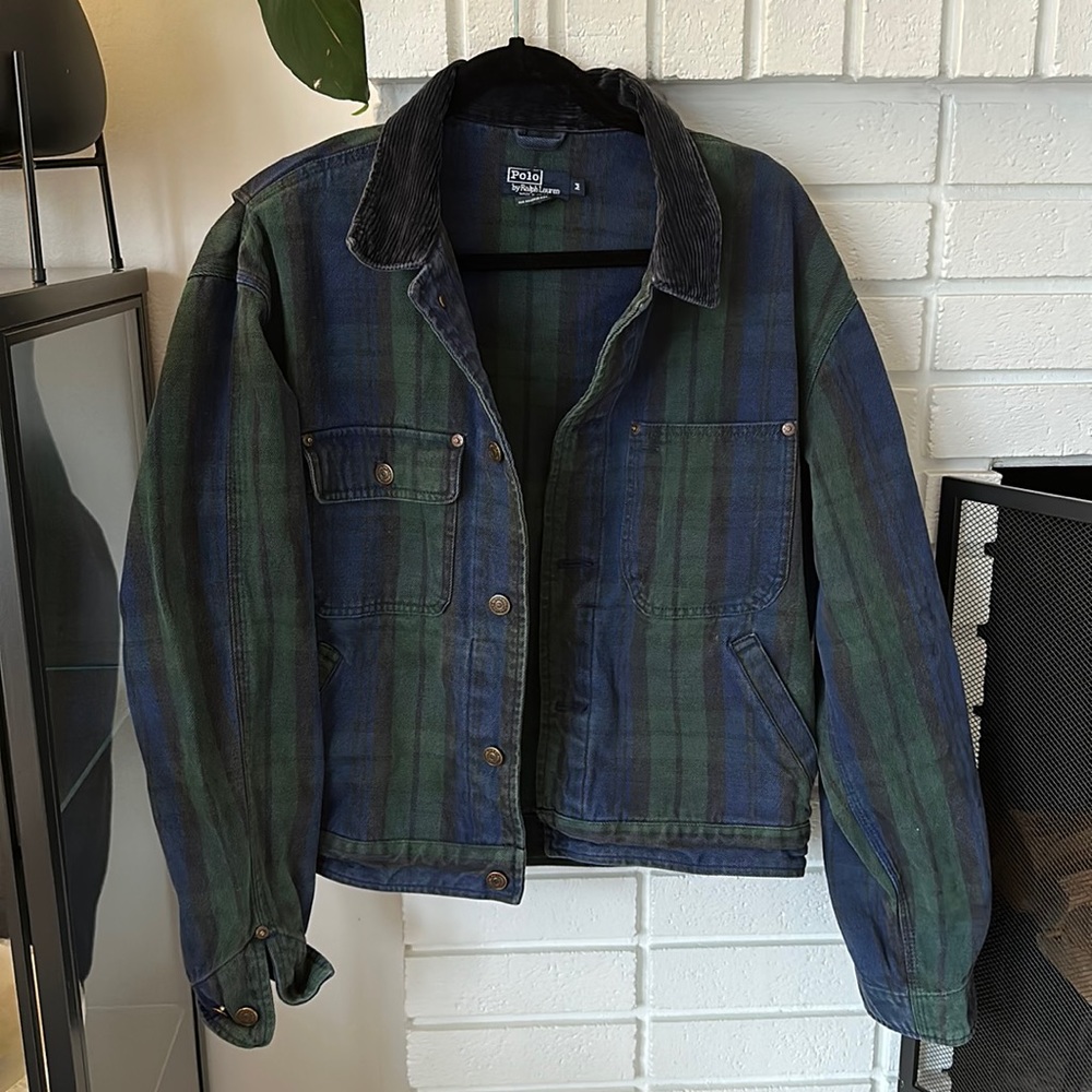 Vintage Polo Ralph Lauren Tartan Plaid Heavy Twill Cotton Trucker Jacket